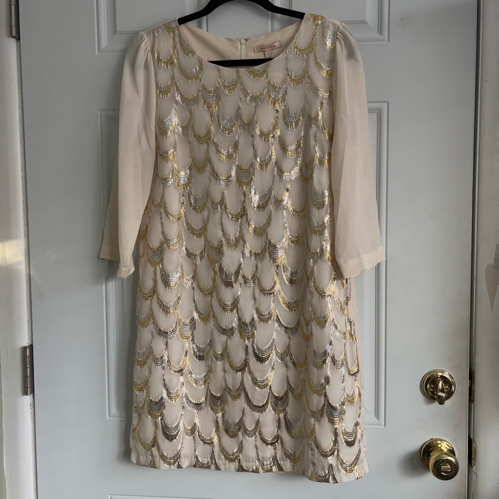 NWT Skies Are Blue Elegant Gold/Silver Ivory Dress, Size Medium - Picture 4 of 11